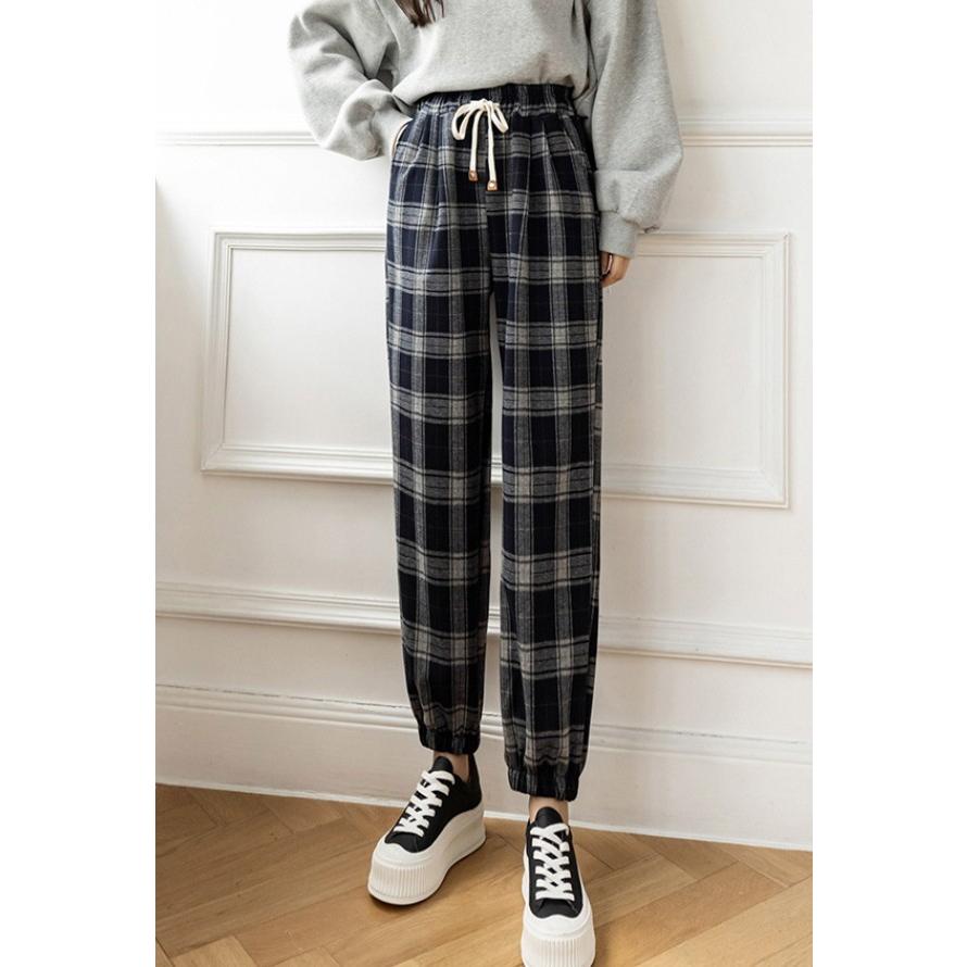 チェックパンツ レディース ボトムス ハイウエスト ウエストゴム