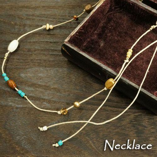 ネックレス エスニック ビーズ 装飾 紐ネックレス 長さ調節可能