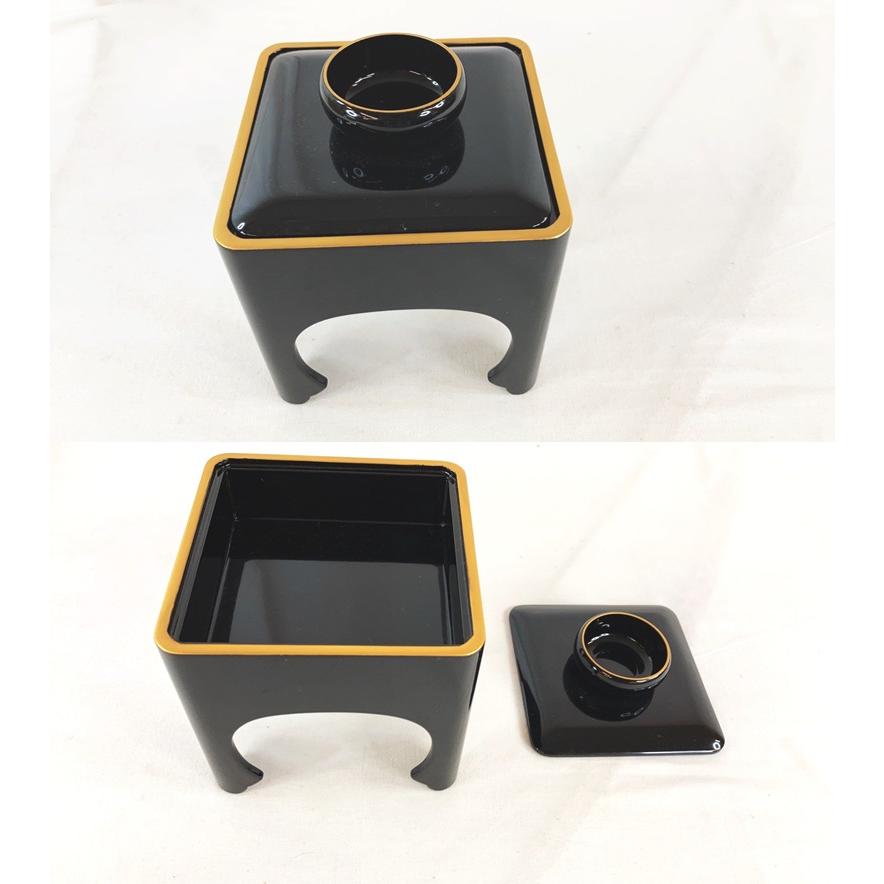 錫製三ツ重揃 御盃大中小 大阪市シンボルマーク澪標 会津塗漆器台付 桐