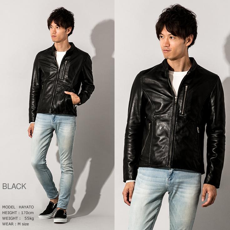 LIUGOO ZERO WASTE 本革 シングルライダースジャケット メンズ