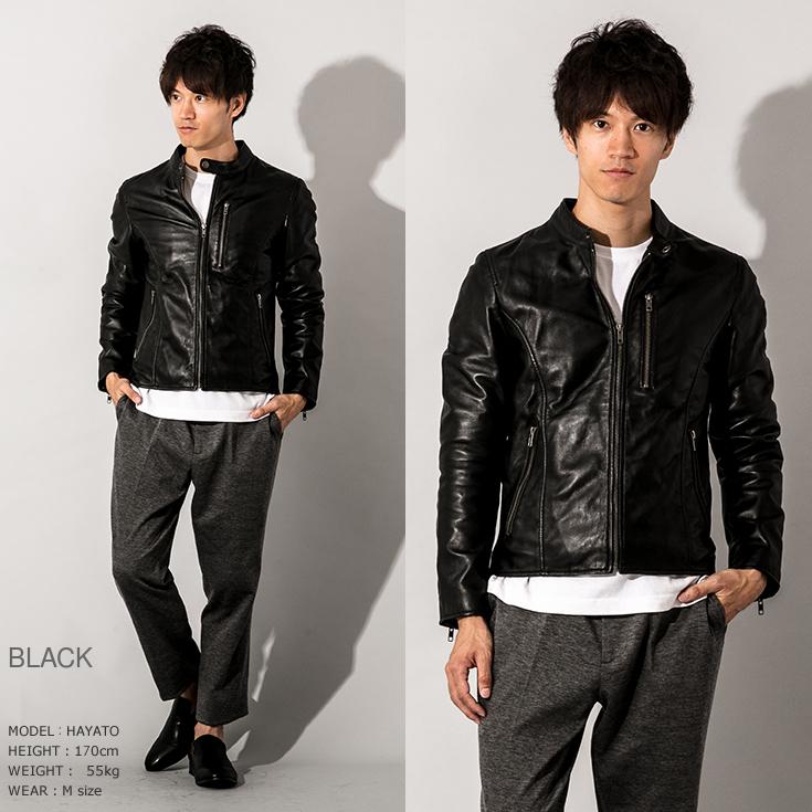 LIUGOO ZERO WASTE 本革 シングルライダースジャケット メンズ