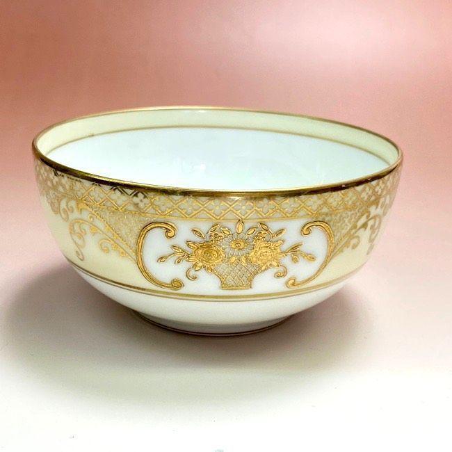 オールドノリタケ 金盛上花籠図紋両耳皿 オールドノリタケ金盛上花籠図