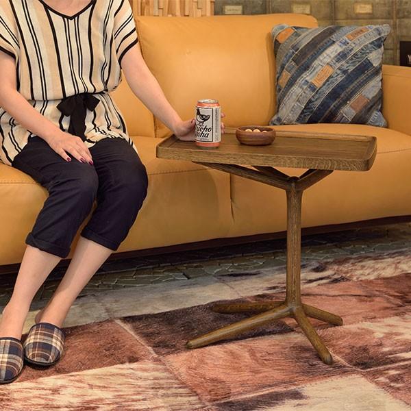 サイドテーブル 2WAY 天然木 幅54cm （ トレイ 高さ調節 木製 机