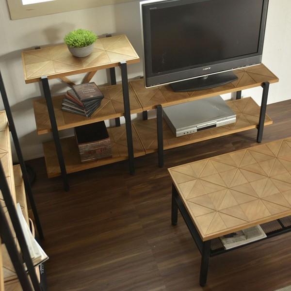 テレビ台 2段ラック 組木 古材風 KALEIDO 約幅90cm （ ローボード