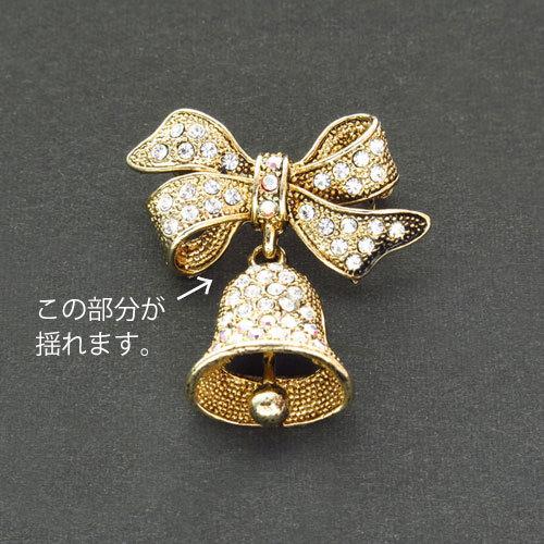 ブローチ(br206)アンティーク調 リボン ベル ゴールド クリスマス