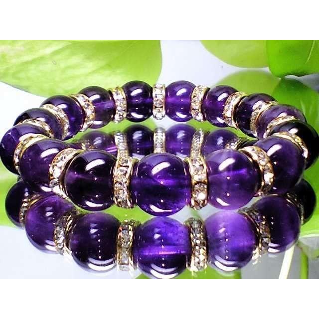 天然石アメジスト紫水晶12ミリ金ロンデル数珠ブレスレット魔除け