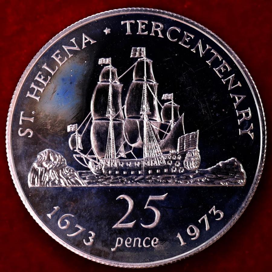 イギリス領セントヘレナ島 エリザベス二世 1973年 プルーフ25ペンス