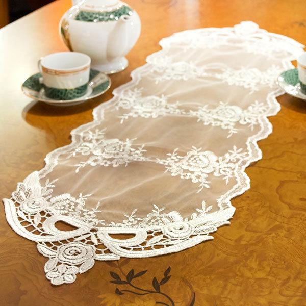 レース 薔薇 フレンチレース7 約30×90cm テーブルセンター ホワイト 花