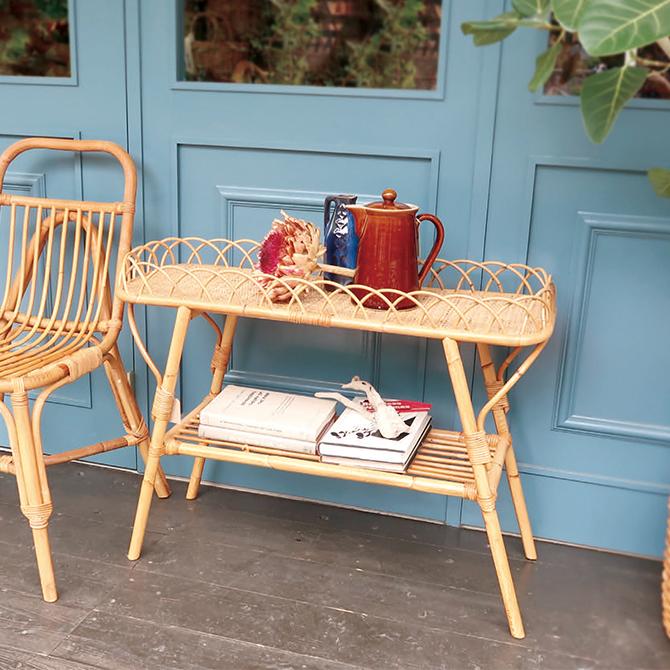 ユグラ コンソール テーブル ラタン 家具 かご バスケット 籐製 2段