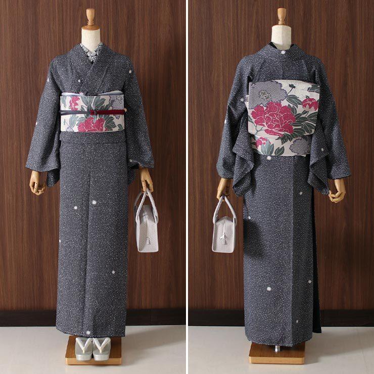 洗える着物 江戸小紋 袷 新作 街着屋 創作 鮫小紋 霰 蛍ぼかし 黒 M L