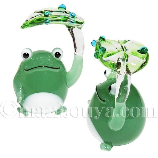 カエル 雑貨 置物 ガラス細工 ミニチュア グラススクエア 丸型かえる