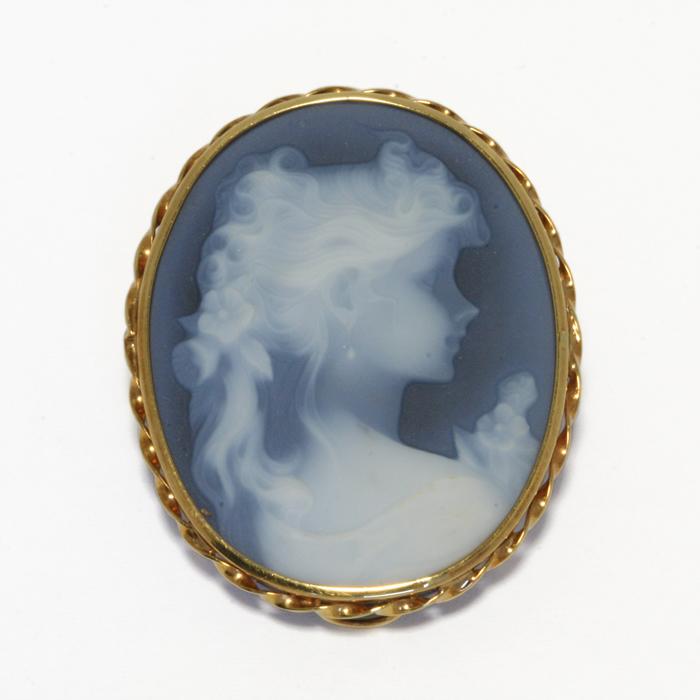 ヴィンテージ 大きめカメオ k18 ブローチ 作家サインあり ヴィンテージ
