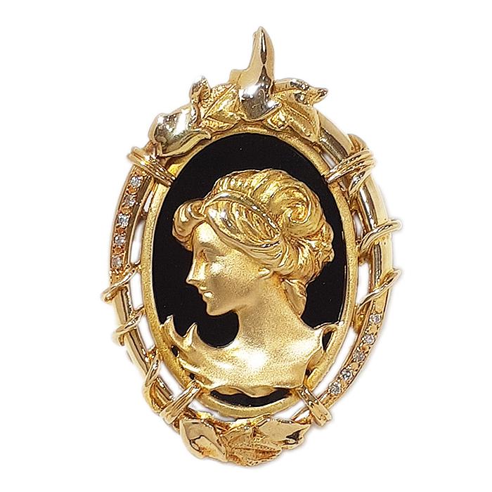 カメオブローチ ペンダントヘッド女性の横顔デザインK18