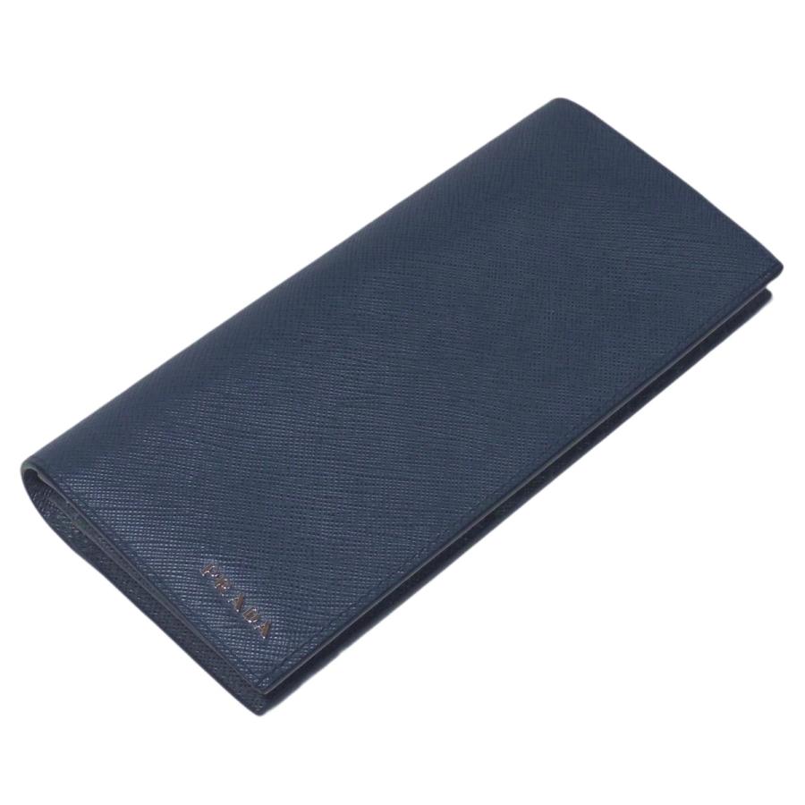 PRADA（プラダ） メンズ 長財布 ネイビーブルー＋グレー サフィアーノ