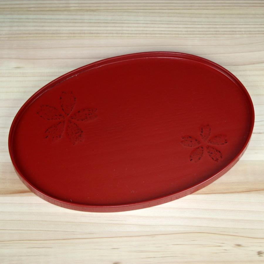 みよし漆器本舗 天然木製 8寸 小判盆 桜 赤 お盆 トレー トレイ おぼん