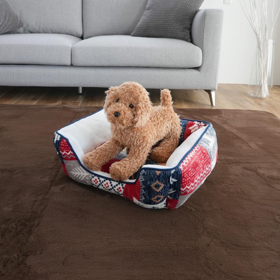 ノルディック柄 ペットベッド Mサイズ 55×45cm 小型犬 ふわふわ 冬