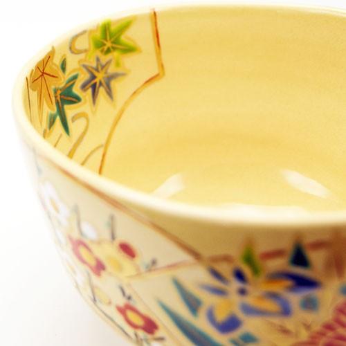 抹茶茶碗 地紙四季草花 通年物 鈴木一点作 茶道具 陶磁器 茶の湯用品