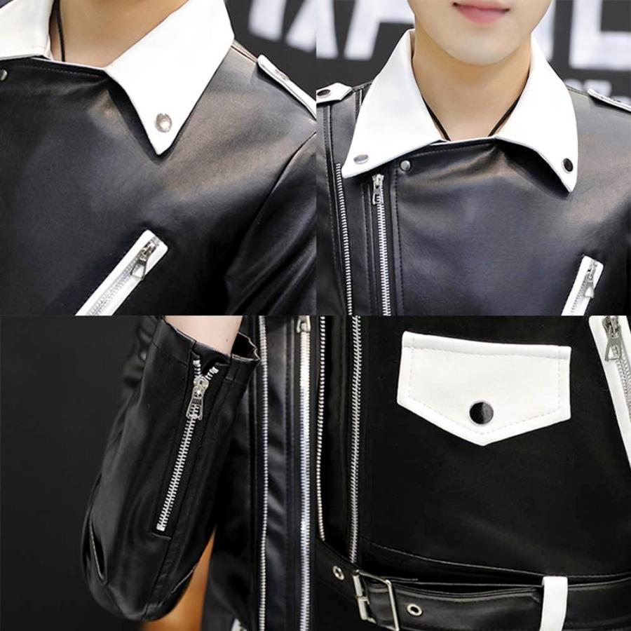 ライダースジャケット メンズ バイカラーダブルレザー 皮 春 レザー