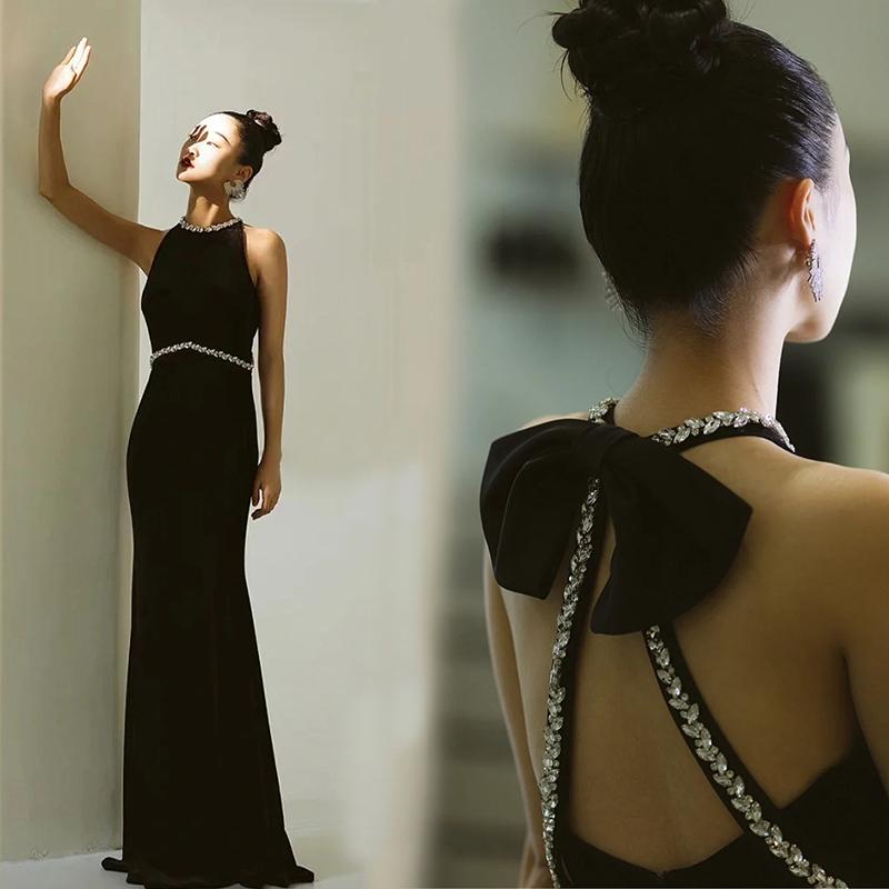 カラードレス パーティードレス イブニングドレス ブラック 黒 ベロア