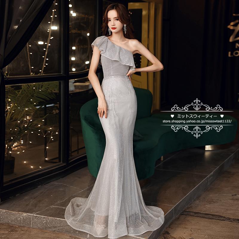 カラードレス ウェディングドレス マーメイドドレス ワンショルダー