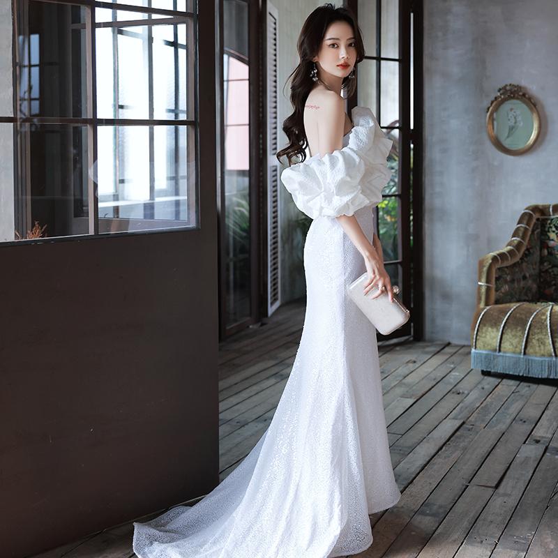 カラードレス オフショルダー マーメイドドレス ホワイト 白