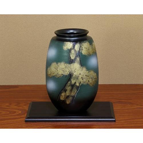 レトロえびの焼 黒色陶器 花瓶 小型 木箱付き レトロえびの焼 黒色陶器