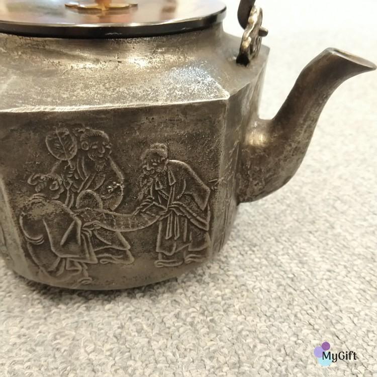 七賢人文亀甲砂鉄鉄瓶般若勘渓