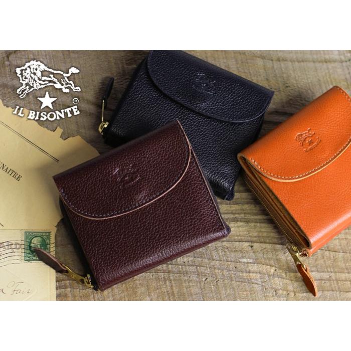 IL BISONTE / ラウンドジップ2つ折り財布/レザー/BLK/レディース IL