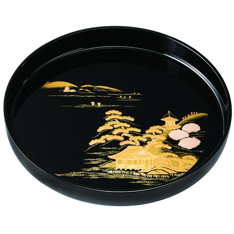 紀州漆器 11.0丸盆 黒 紀の山水 33cm お盆 トレー 伝統工芸 運び盆
