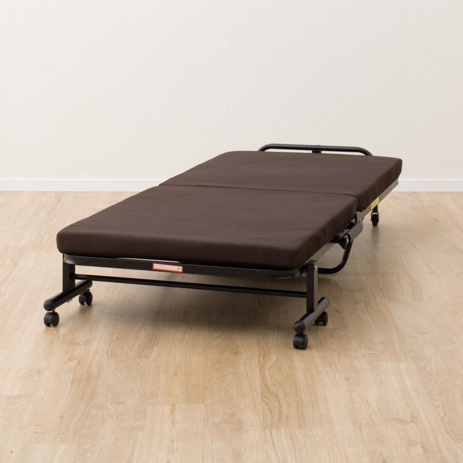 ベッド 折りたたみベッド(レビン2 BR)シングルより少しコンパクト