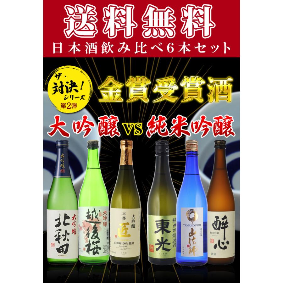 日本酒 飲み比べ 送料無料金賞 日本酒飲み比べ6本セット 大吟醸VS純米