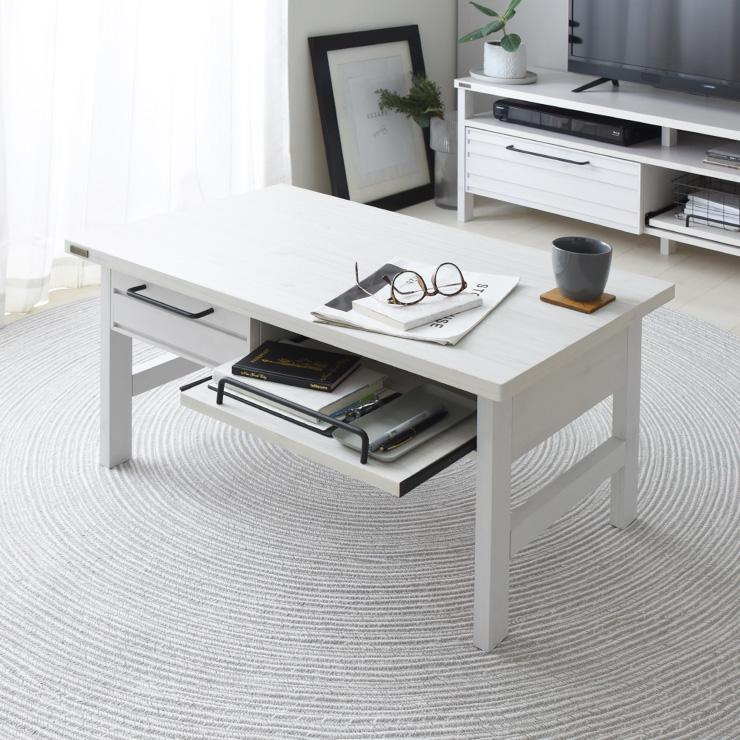 ビンテージ フレンチビッグテーブル 幅約200cm 木＋ホワイト 収納箱