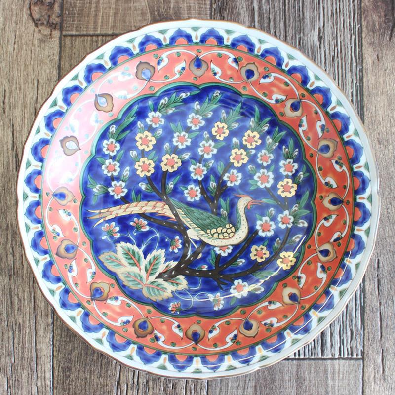 イズニック陶器】手描き大皿／トルコ伝統文様／花模様 イズニック陶器