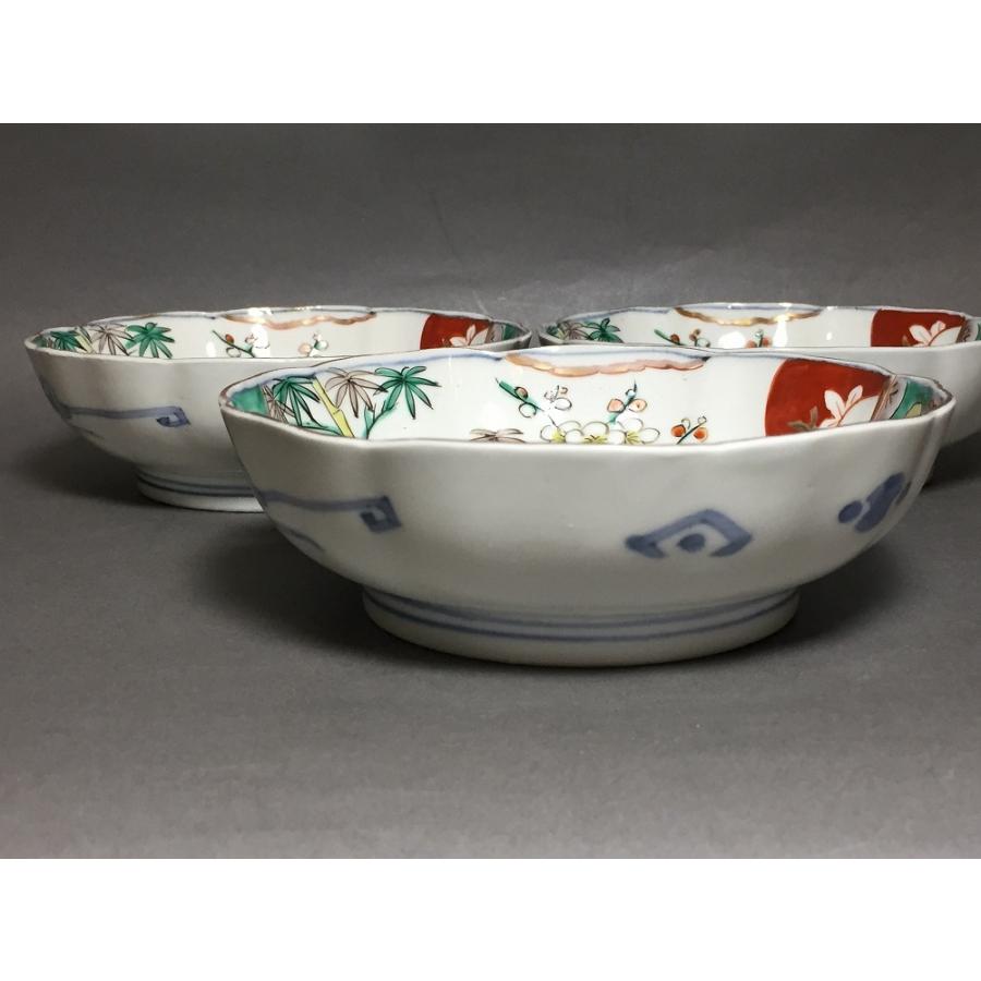 古伊万里 二重角富紋 錦松竹梅 直径15cm なます皿 3枚セット (24) : SK