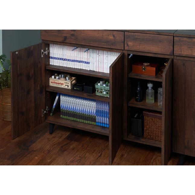 キャビネット 扉収納 ヴィンテージ風 ブラウン 脚付き 引き出し収納 幅