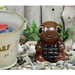 亀4匹 時代 からくり 可動式 亀 置物 「郁明」在銘 縁起物 カメ 親子