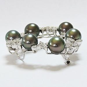 ブローチ パールブローチ k18 ホワイトゴールド ダイヤモンド ブラック