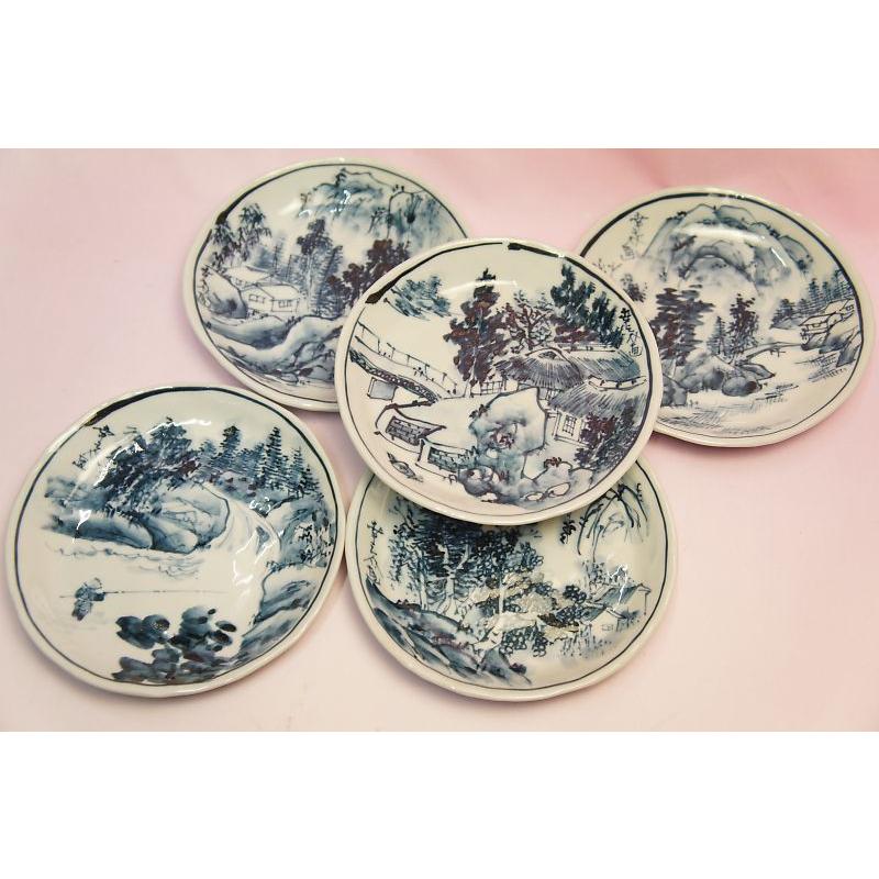 六齋窯 村田幸之介 手捻り絵変わり山水 5寸皿揃 : 食器のみつはた