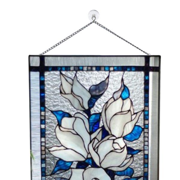 ステンドグラスの長方形の窓パネルサンキャッチャーの壁の装飾白い花