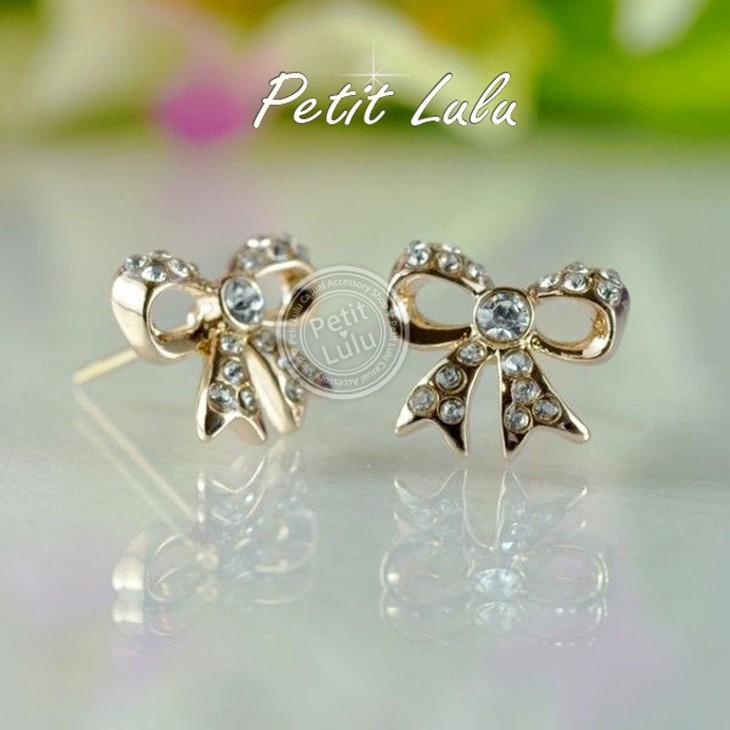 Petit Lulu（プチルル） ピアス レディース スワロフスキー リボン k18