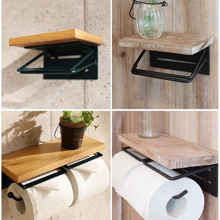 トイレットペーパーホルダー 2連 ダブル 木製 おしゃれ スチール