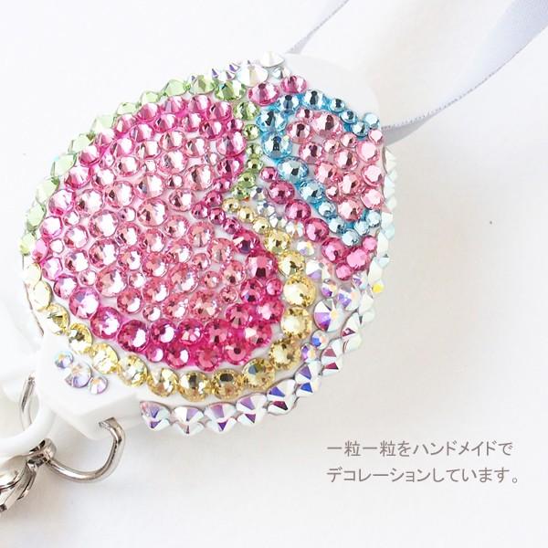 ネックストラップ リール式長さ調節 スワロフスキー デコ ダブルハート