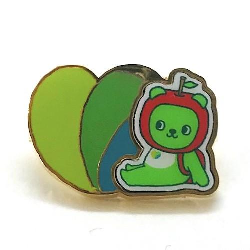 しあわせ信州ハート＆アルクマ（ハート型）ピンバッジ : ピンバッジ