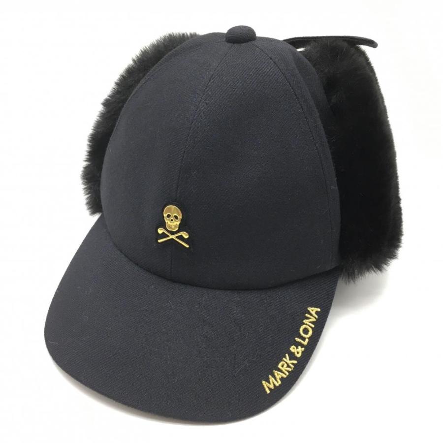 美品】マークアンドロナ 耳当て付きキャップ 黒 ファー FREE ゴルフ