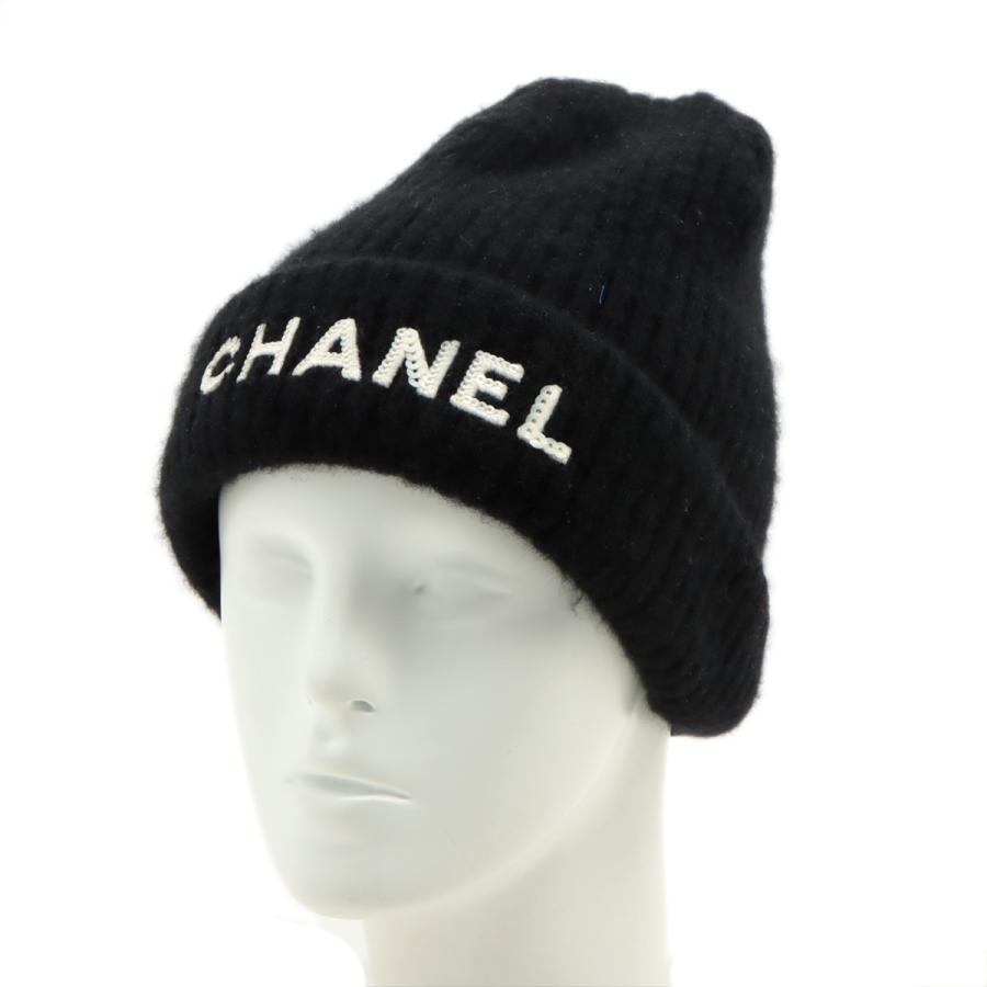 CHANEL（シャネル） 美品 スパンコール ニット 帽子 キャップ 黒×白