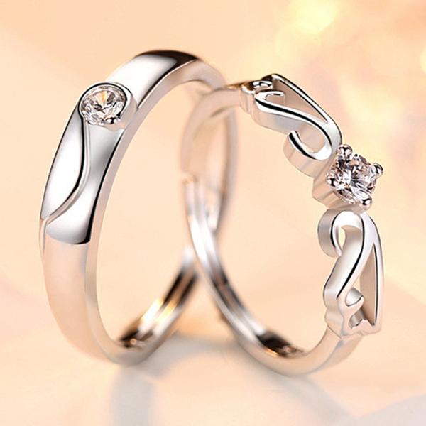 RainbowGirl ペアリング 指輪 一粒ダイヤ 天使の羽 フリーサイズ