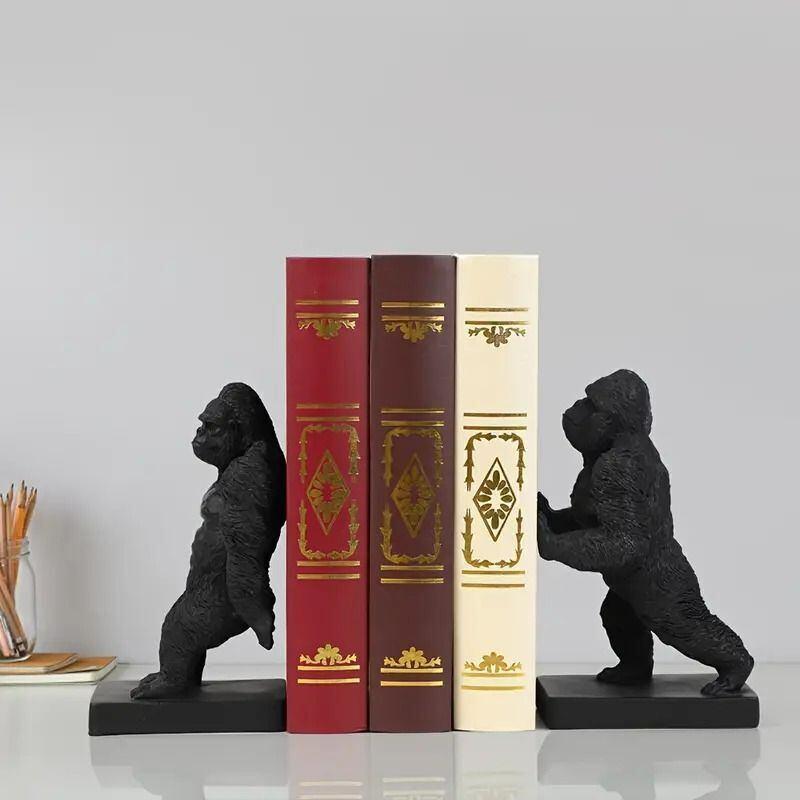 ブックエンド ゴリラ 樹脂 2個セット ブラック アニマル かわいい 書斎