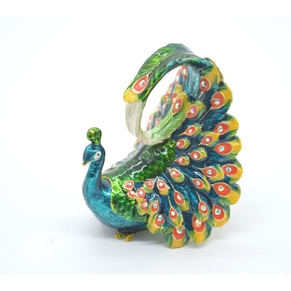 孔雀 七宝焼き 小物入れ 金属製置物 厄除け 選べる2色 緑とピンク