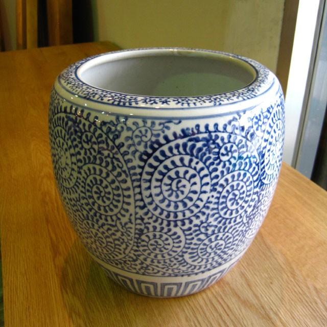 深火鉢 唐草柄 めだか アンティーク 水鉢 陶器 6号 : 手づくり家具