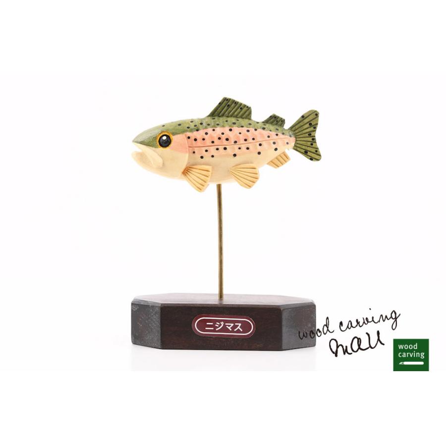 木彫り民芸品 TROUT オブジェ ニジマス 魚 釣り 手彫り アイヌ 民族